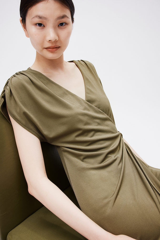 H&M Jersey Wrap Dress Dark Khaki Green