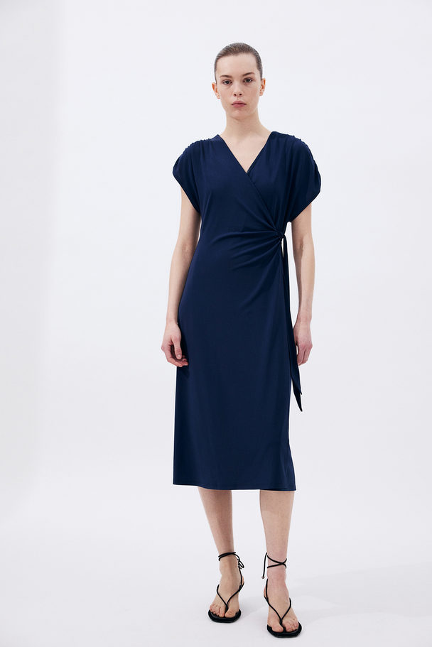 H&M Jersey Wrap Dress Navy Blue