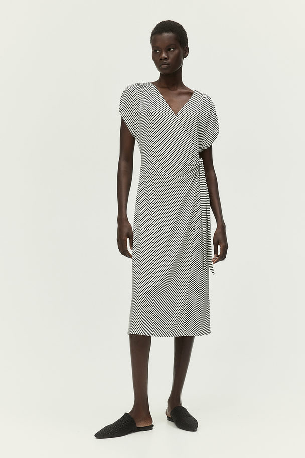 H&M Jersey Wrap Dress White/black Striped