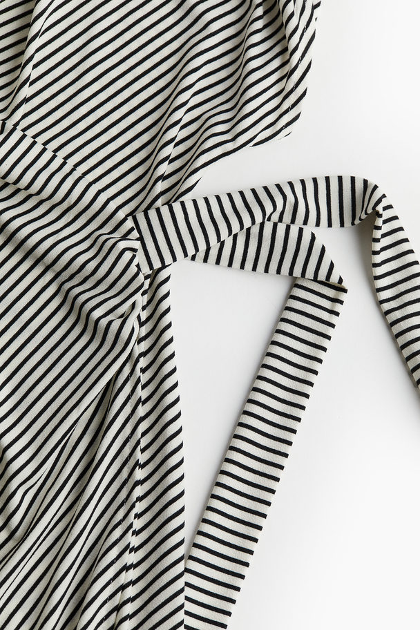 H&M Omslagskjole I Trikot Hvit/sort Stripet