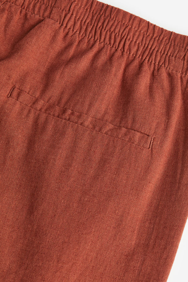 H&M Loose Fit Linen-blend Trousers Rust Brown