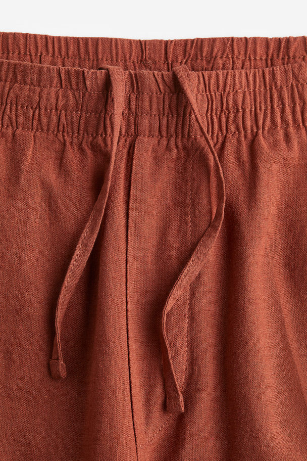 H&M Loose Fit Linen-blend Trousers Rust Brown