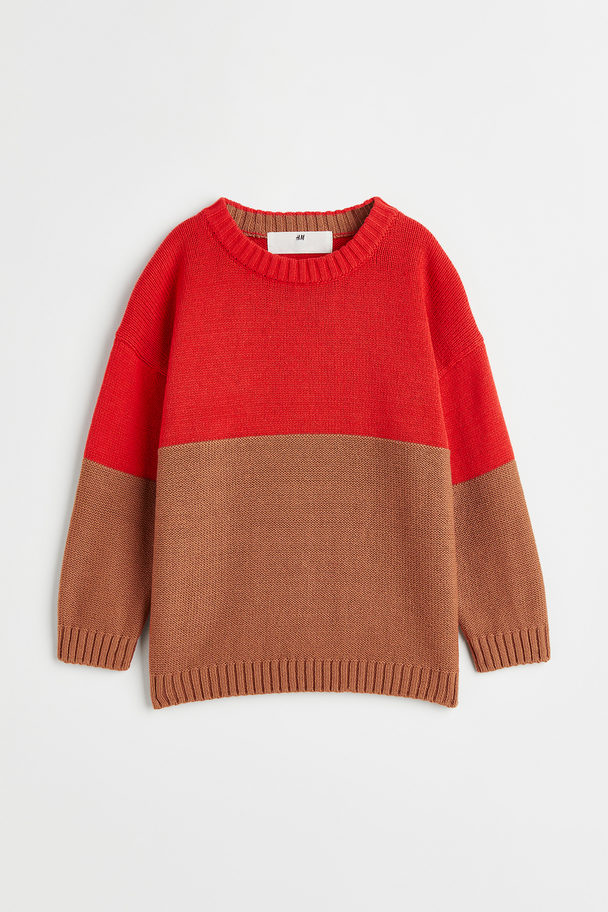 H&M Jacquard-knit Jumper Bright Red/block-coloured