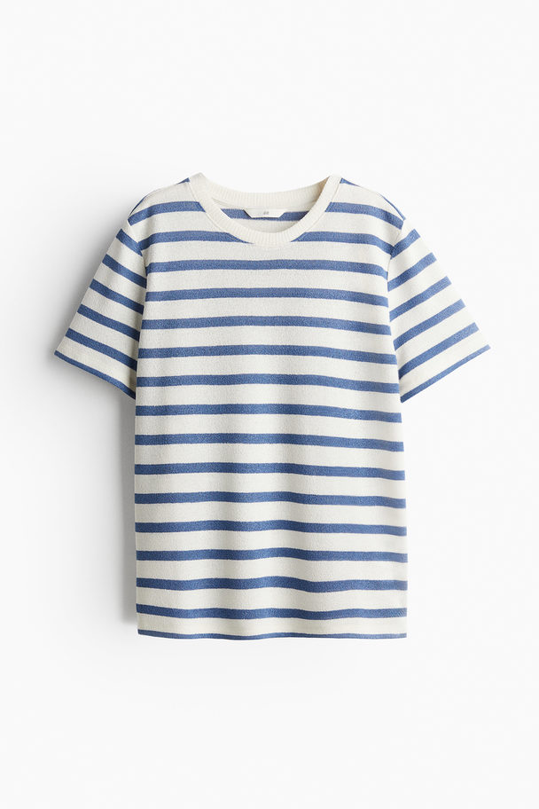 H&M Fijngebreid T-shirt Wit/blauw Gestreept