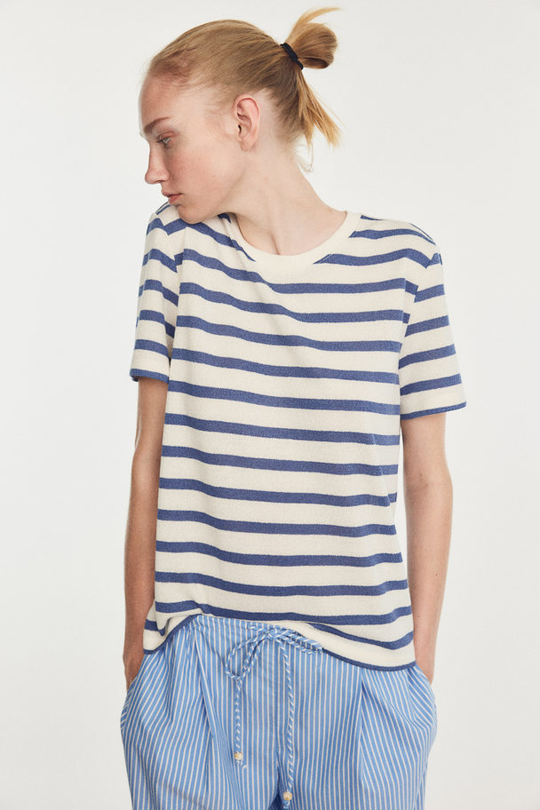 H&M Fijngebreid T-shirt Wit/blauw Gestreept