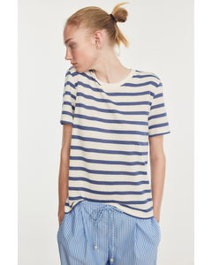 Fine-knit T-shirt White/blue Striped