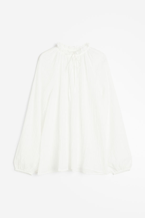 H&M Oversized Bluse aus Crinklestoff Weiß