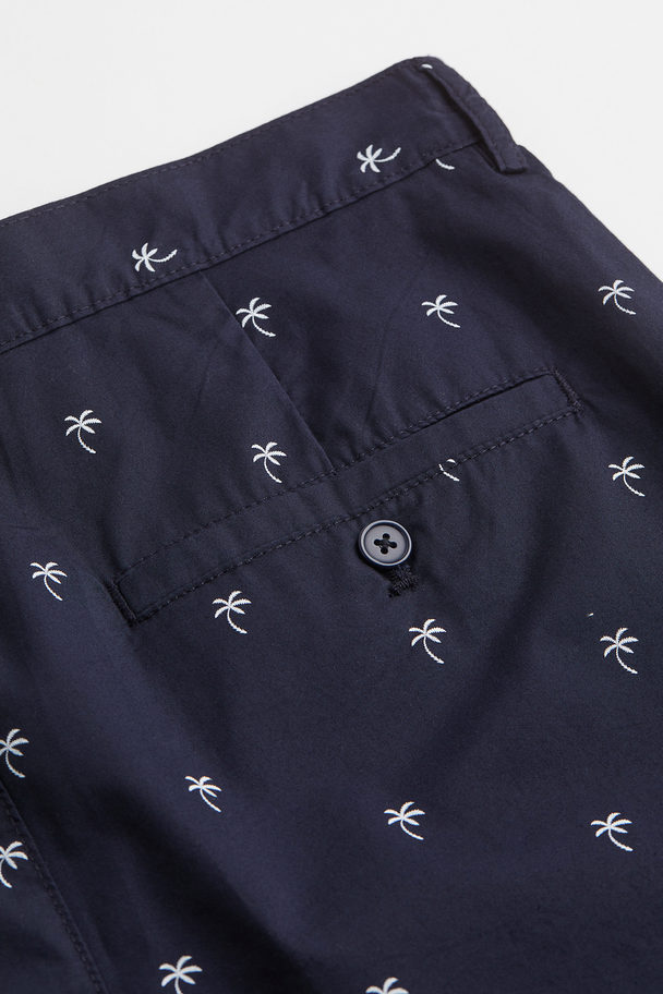 H&M Regular Fit Chino Shorts Navy Blue/palm Trees