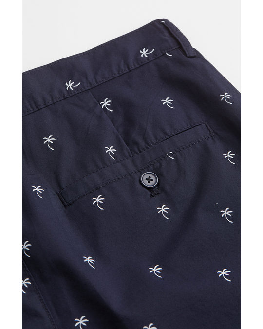 H&M Regular Fit Chino Shorts Navy Blue/palm Trees