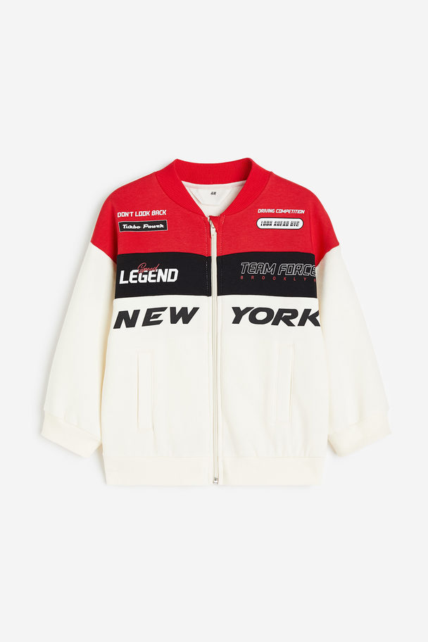 H&M Printed Racer Jacket White/new York