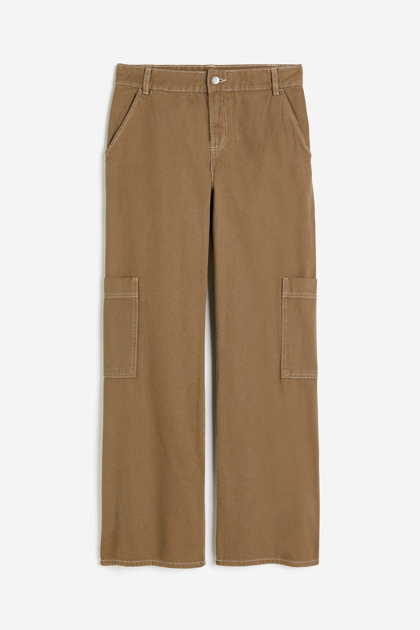H&M Wide Cargo Trousers Dark Beige