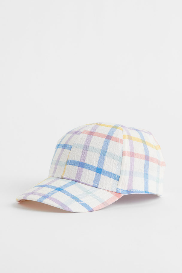 H&M Patterned Cotton Cap Natural White/checked