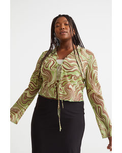 H&m+ Tie-front Chiffon Blouse Green/patterned