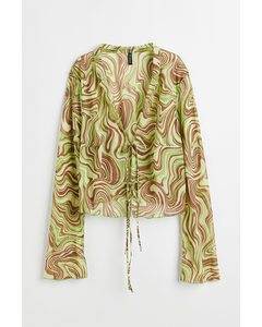 H&m+ Tie-front Chiffon Blouse Green/patterned