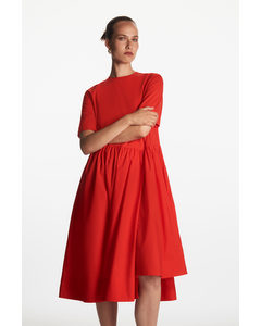 A-line Contrast Skirt Dress Red