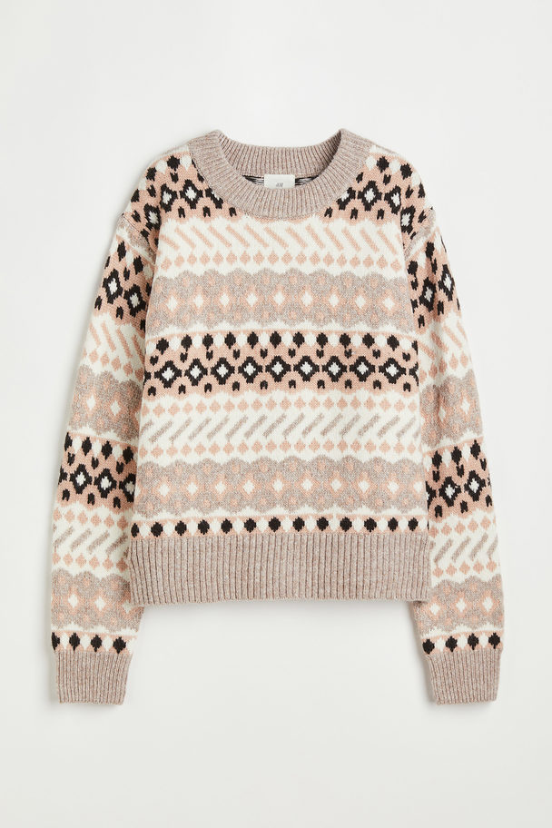 H&M Jacquard-knit Jumper Beige/patterned