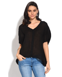 Women Semi-transparent Top With V-neck And English Lace