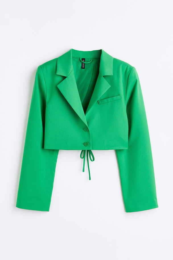 H&M Tie-detail Cropped Blazer Green