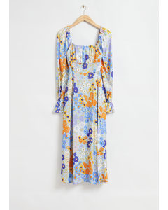 Lockeres Kleid mit doppelten Puffärmeln Mehrfarbig/Blumendruck