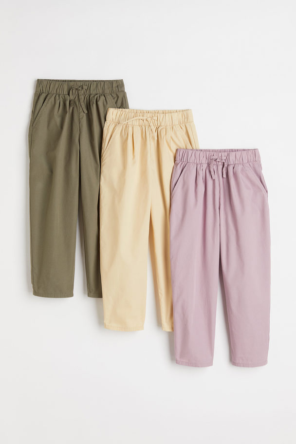 H&M 3er-Pack Joggers Relaxed Fit Helllila/Gelb/Khaki
