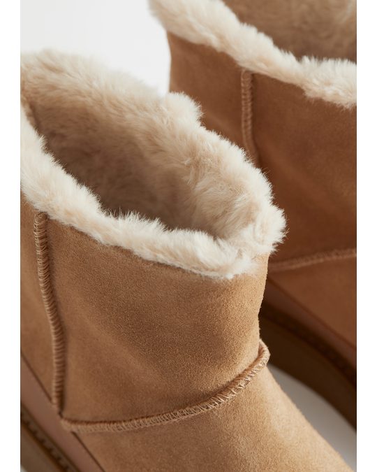 & Other Stories Lined Leather Winter Boots Beige