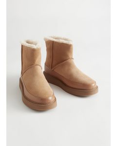 Lined Leather Winter Boots Beige