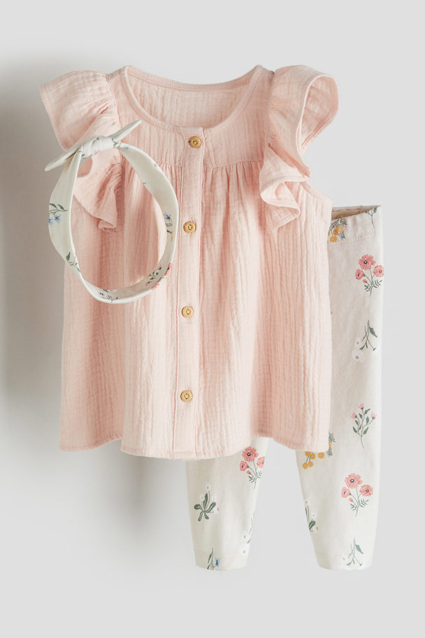 H&M 3-piece Cotton Set Light Pink/floral