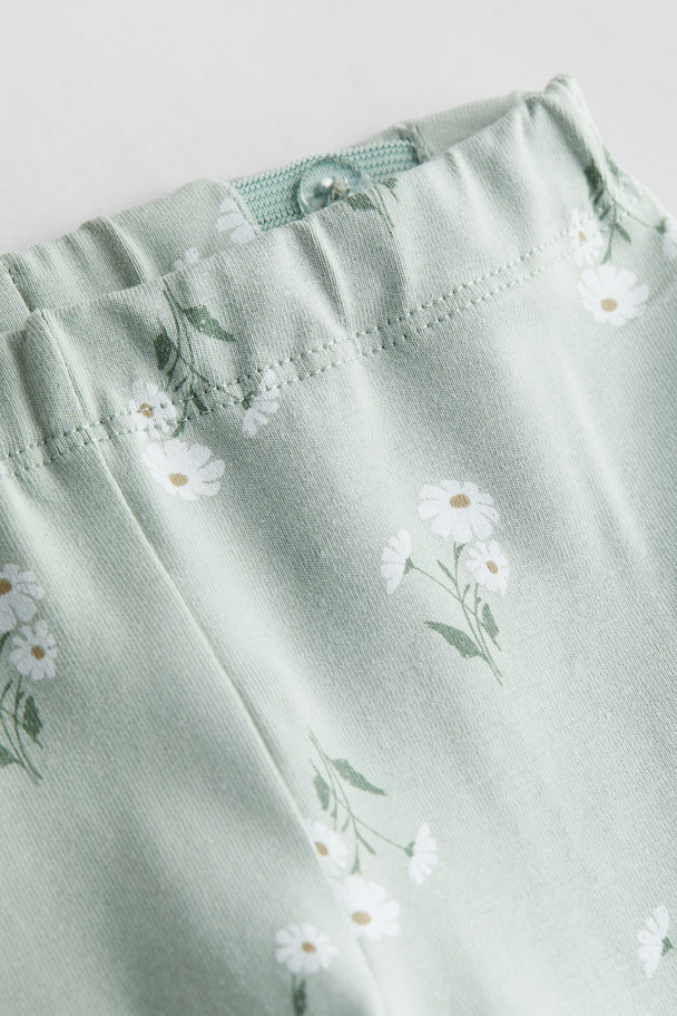 H&M Driedelige Katoenen Set Lichtgroen/bloemen