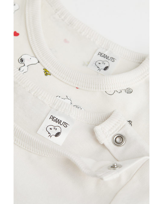 H&M 2-pack Jersey Pyjamas Natural White/snoopy
