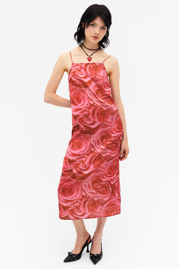 Monki Square Neck Midi Slip Dress Pink Roses
