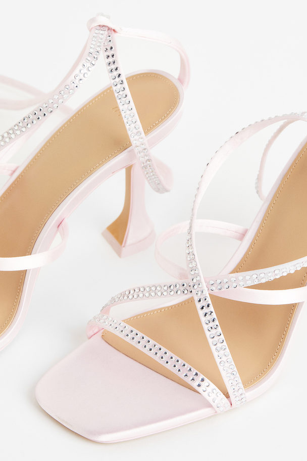 H&M Spool-heeled Satin Sandals Light Pink