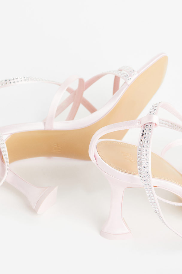 H&M Spool-heeled Satin Sandals Light Pink