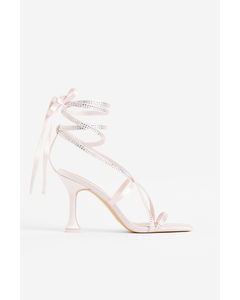 Spool-heeled Satin Sandals Light Pink