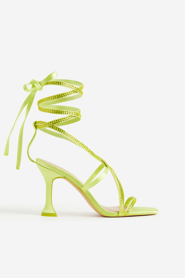 H&M Spool-heeled Satin Sandals Lime Green