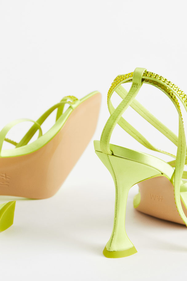 H&M Spool-heeled Satin Sandals Lime Green