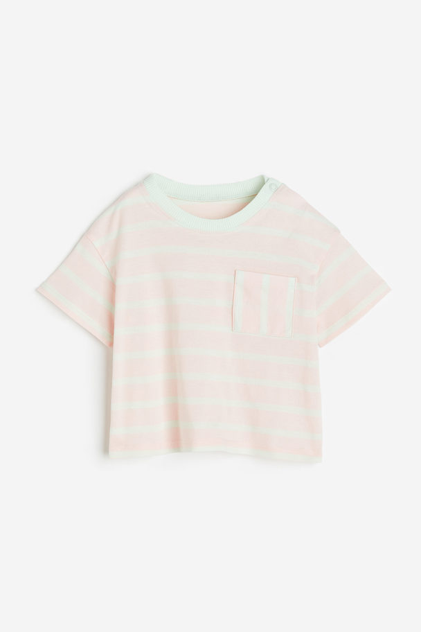 H&M Cotton Jersey T-shirt Light Pink/striped