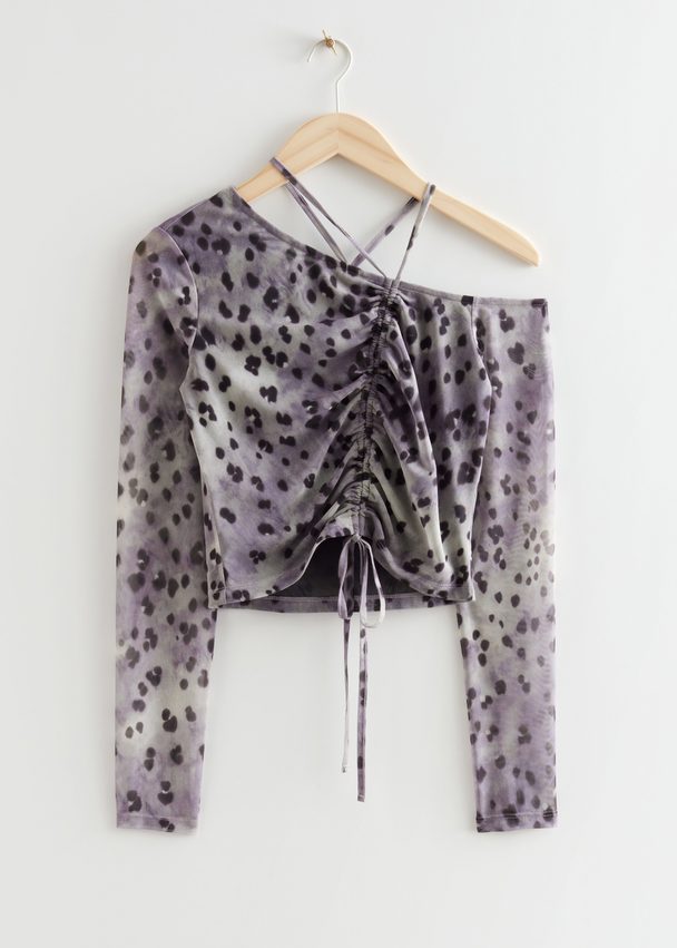 & Other Stories One-shoulder Drawstring Top Grey Print