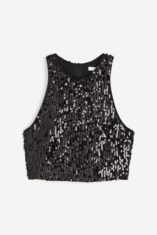 H&M Sequined Cropped Top Black/sequins
