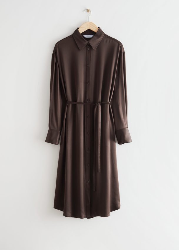 & Other Stories Belted Shirt Midi Dress Brown