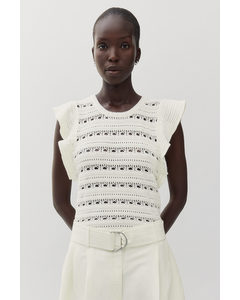 Pointelle-knit Top White