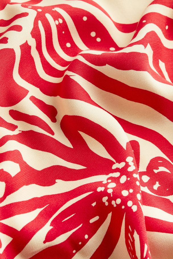 H&M Gedessineerde Jurk Met Strikbandjes Lichtbeige/rode Bloemen