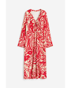 Patterned Tie-detail Dress Light Beige/red Floral