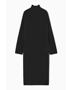 Heavyweight Ribbed-knit Wool Jumper Dress Black