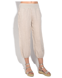 Fluid Straight Cut Cropped Trouser With Pockets And Elastic Waistband