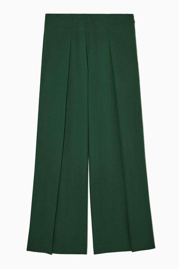 COS High-waisted Wide-leg Crepe Trousers Dark Green