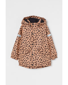 Fleece-lined Rain Jacket Beige-pink/leopard Print