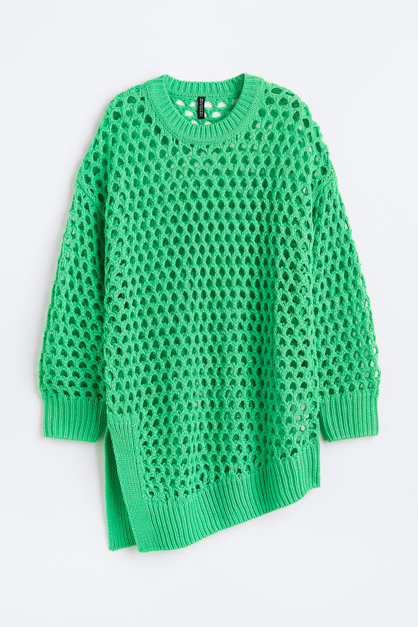 H&M Asymmetric Hole-knit Jumper Green