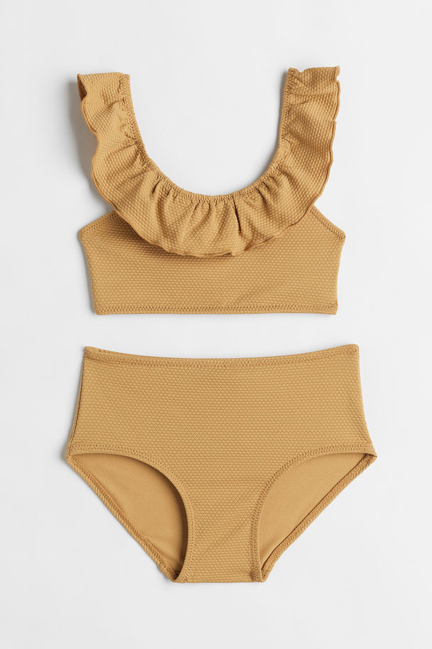 H&M Textured Flounced Bikini Mustard Yellow