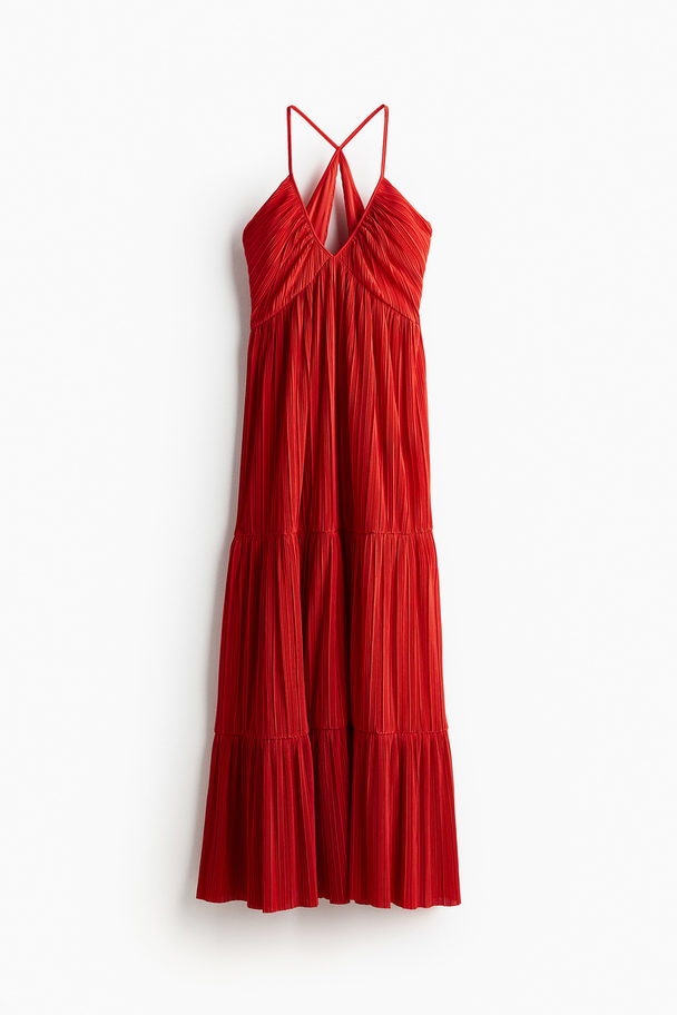 H&M Plissé Maxi Dress Bright Red