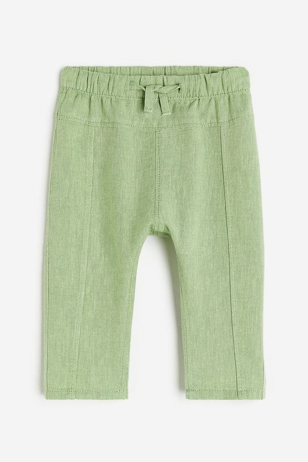 H&M Linen-blend Trousers Light Green